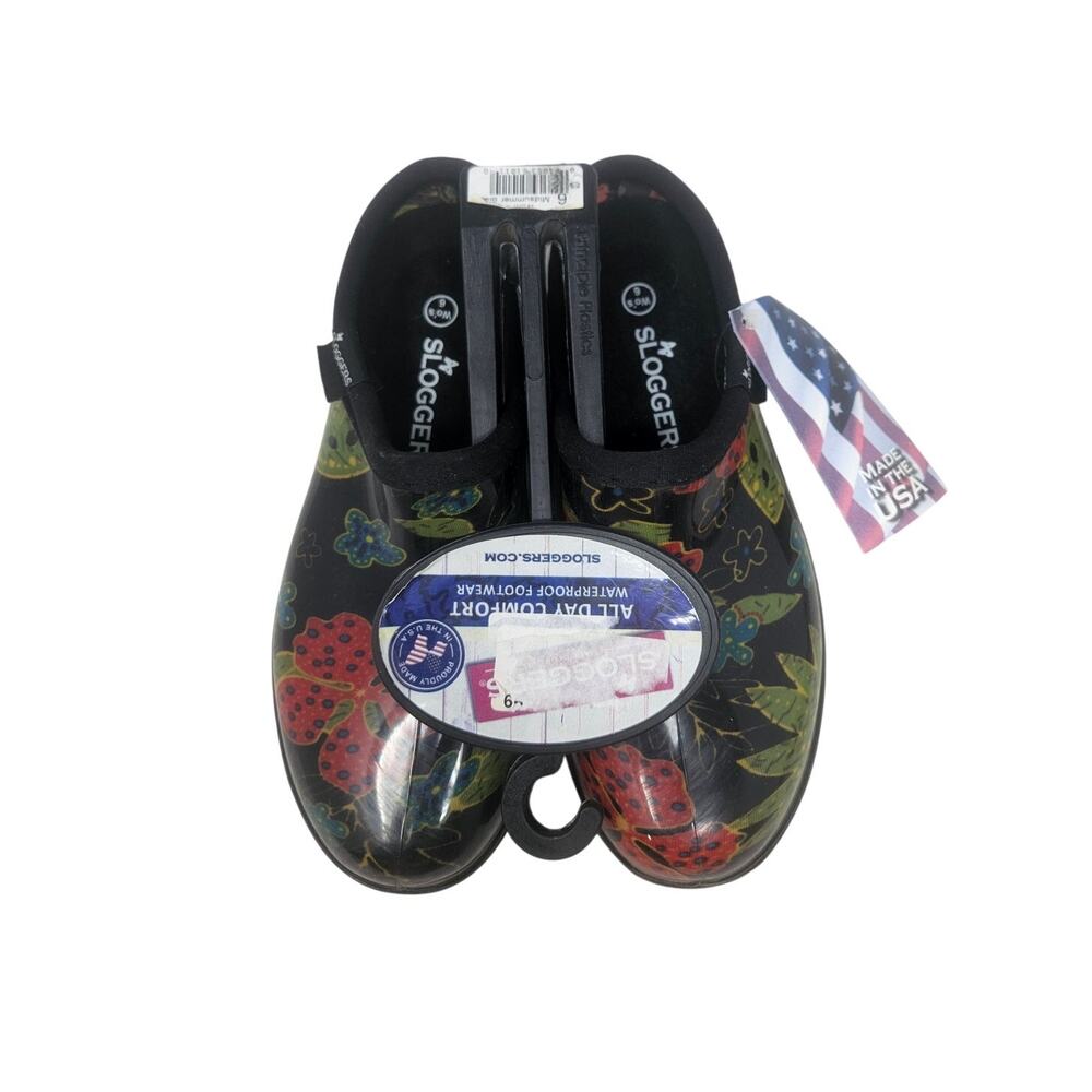 NEW Sloggers 6 Garden Clog Mid Summer Black Floral Waterproof Outdoor Comfort